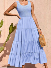 Women's Solid Color Pleated Panel Sleeveless Swing Dress