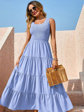 Women's Solid Color Pleated Panel Sleeveless Swing Dress