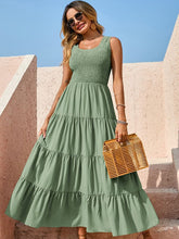 Women's Solid Color Pleated Panel Sleeveless Swing Dress