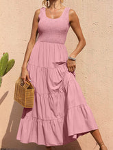 Women's Solid Color Pleated Panel Sleeveless Swing Dress