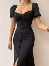 Women's Elegant Sweetheart Neck Puff Sleeve Mid-Length Dress