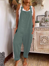 Wide-leg jumpsuit women's adjustable buckle cotton and linen pocket overalls