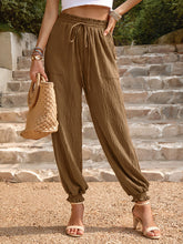 Women's Woven Solid Color Casual High Waisted Pants