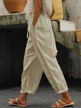 Women's Solid Color Cotton Linen Casual Pants Stitching Sweet Cropped Pants