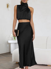 Women's sexy bib top drape skirt elegant two-piece set