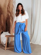 Women's Solid Color Drawstring Knot Wide Leg Trousers