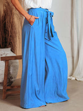 Women's Solid Color Drawstring Knot Wide Leg Trousers