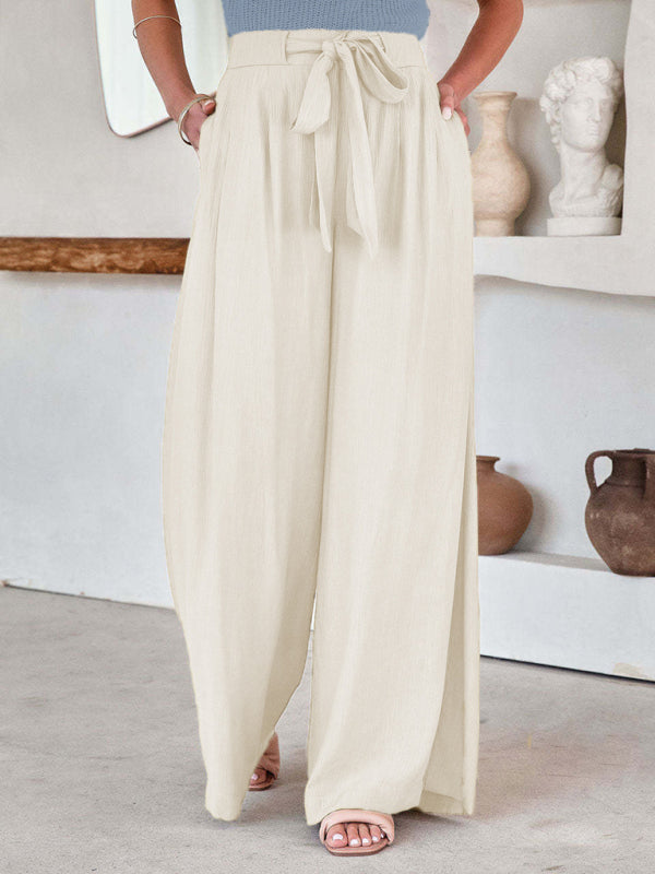 Women's Solid Color Drawstring Knot Wide Leg Trousers