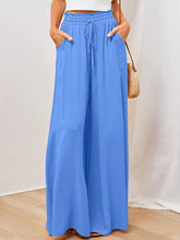 Women's Solid Color Elastic Waist Wide Leg High Waist Trousers