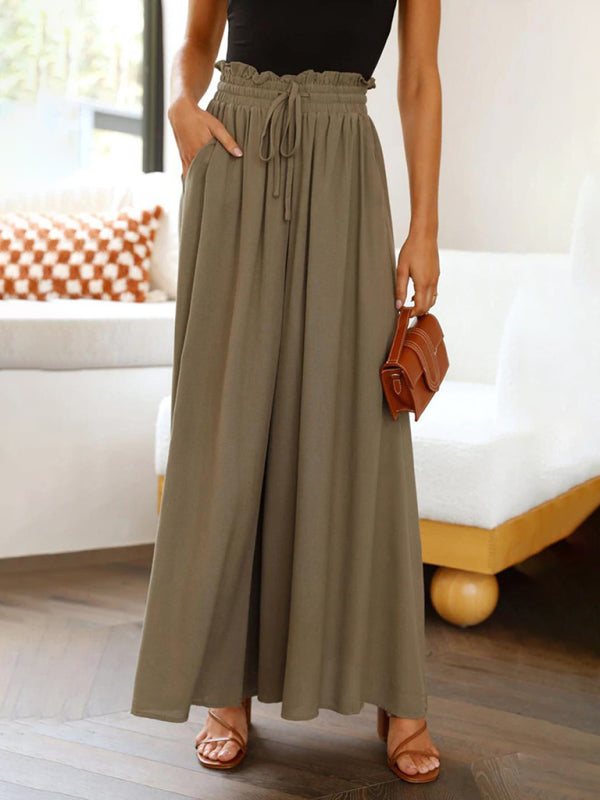 Women's Solid Color Elastic Waist Wide Leg High Waist Trousers