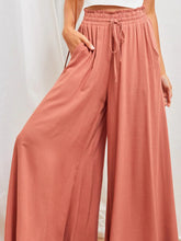 Women's Solid Color Elastic Waist Wide Leg High Waist Trousers