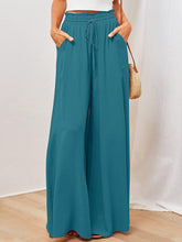 Women's Solid Color Elastic Waist Wide Leg High Waist Trousers