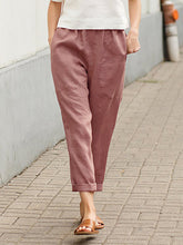 Women's Big Pocket Solid Color Comfortable Cotton Linen Casual Pants Straight Leg Trousers