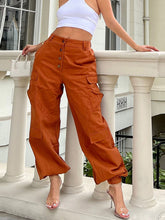 Women's Casual Multi Pocket Button Fly Straight Cargo Trousers