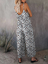 Women's Casual Sleeveless Leopard Print Pocket Loose Suspender Jumpsuit