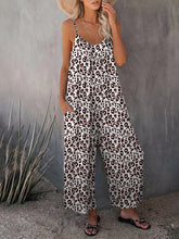 Women's Casual Sleeveless Leopard Print Pocket Loose Suspender Jumpsuit