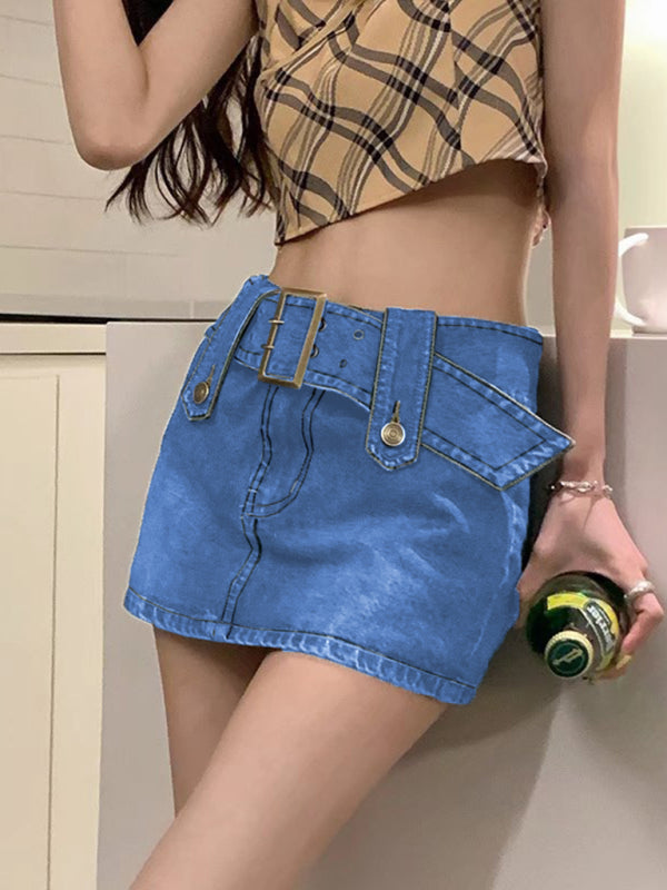 Y2K washed denim high waist slim skirt