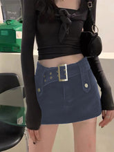 Y2K washed denim high waist slim skirt