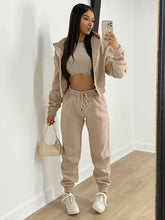 Women's Knitted Casual Sports Fleece Hooded Three-piece Suit