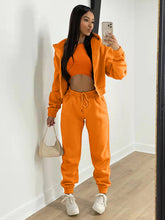 Women's Knitted Casual Sports Fleece Hooded Three-piece Suit