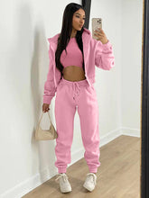 Women's Knitted Casual Sports Fleece Hooded Three-piece Suit