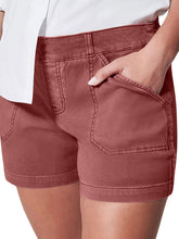 New fashion all-match women's high elastic twill large pocket solid color casual shorts