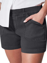 New fashion all-match women's high elastic twill large pocket solid color casual shorts