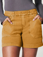 New fashion all-match women's high elastic twill large pocket solid color casual shorts