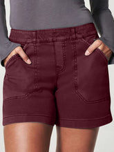 New fashion all-match women's high elastic twill large pocket solid color casual shorts