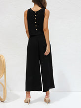 Women's casual sleeveless button-down vest cropped wide-leg pants cotton and linen suit