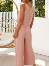 Women's casual sleeveless button-down vest cropped wide-leg pants cotton and linen suit