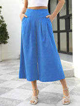 Women's woven racer-pleated A-shaped cropped wide-leg pants