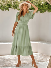 Women's summer new V-neck lotus leaf sleeve solid color dress