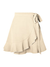 One Piece Tie Skirt High Waist Solid Ruffle Skirt