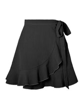 One Piece Tie Skirt High Waist Solid Ruffle Skirt