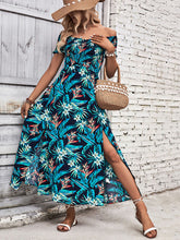 Tropical Floral Print Off-Shoulder Vacation Dress