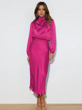 Elegant elegant women's satin long sleeve loose dress