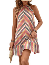 Women's Striped Halter Neck Sleeveless Dress