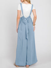 New jumpsuit solid color all-match lace-up loose double side pocket wide-leg trousers