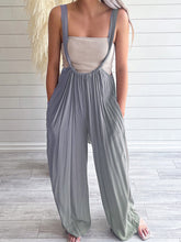 New jumpsuit solid color all-match lace-up loose double side pocket wide-leg trousers