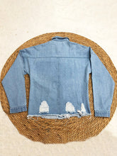 Ripped mid-length denim jacket washed retro jacket long sleevesblouse