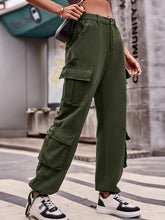 Loose Drawstring Pocket Athletic Denim Cargo Pants