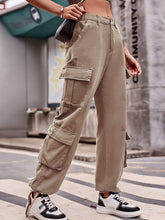 Loose Drawstring Pocket Athletic Denim Cargo Pants