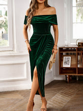 Women's elegant velvet one-shoulder party dress