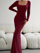 New Ladies Fit Square Neck Long Sleeve Knitted Dress