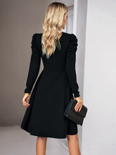 Ladies Fashion Elegant Solid Color V-neck Long Sleeve Dress