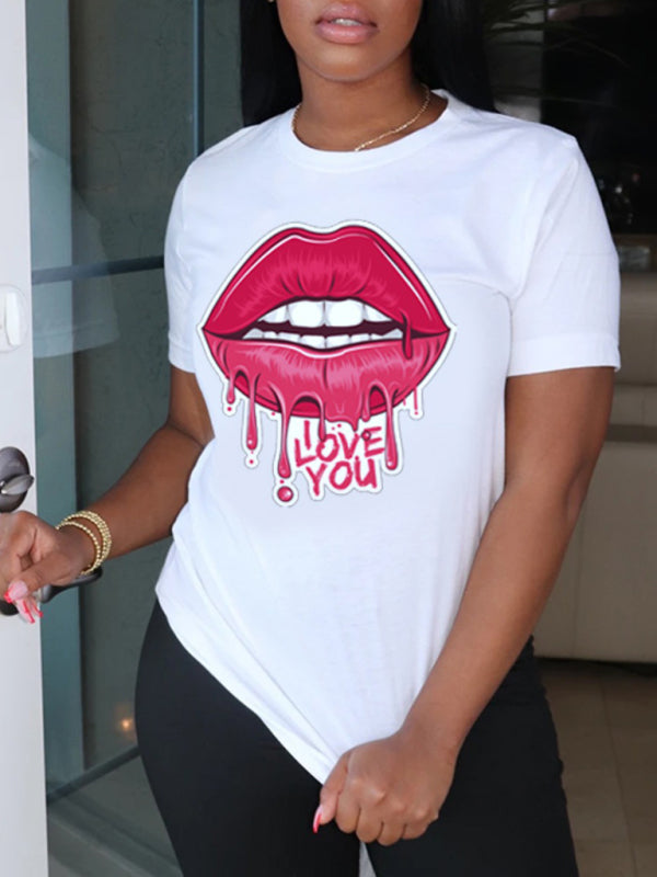 Women's Graphic Lip Print Leisure T-Shirt