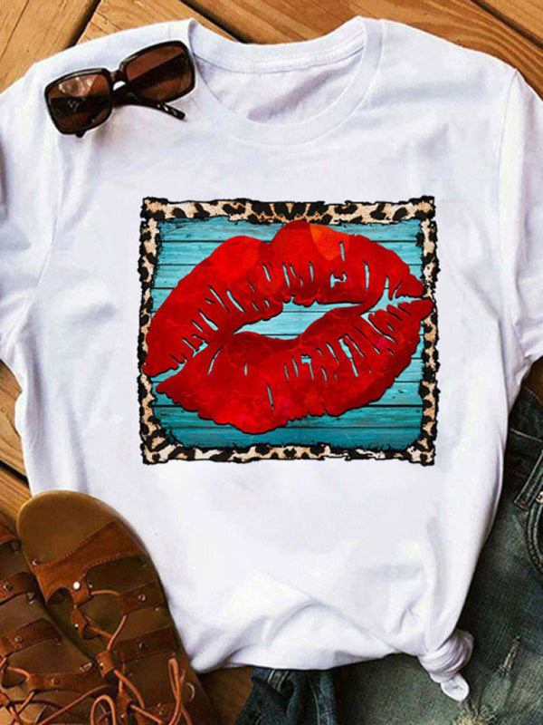 Women's Leopard Print Lip Graphic Tee