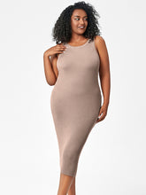 New fat mm round neck vest bottoming tight hip knit dress