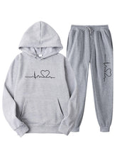 ECG Print Hoodie women and Men's Fleece Sweatshirt Set